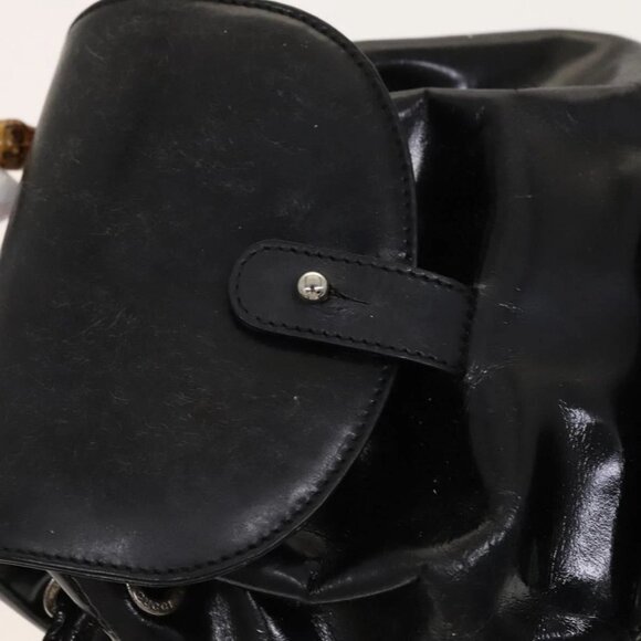 GUCCI Bamboo Backpack Enamel Black Silver 003 2034 0030 Auth 135553 - Picture 11 of 16